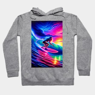 Colorful Neon Painting of Woman Surfing Hoodie